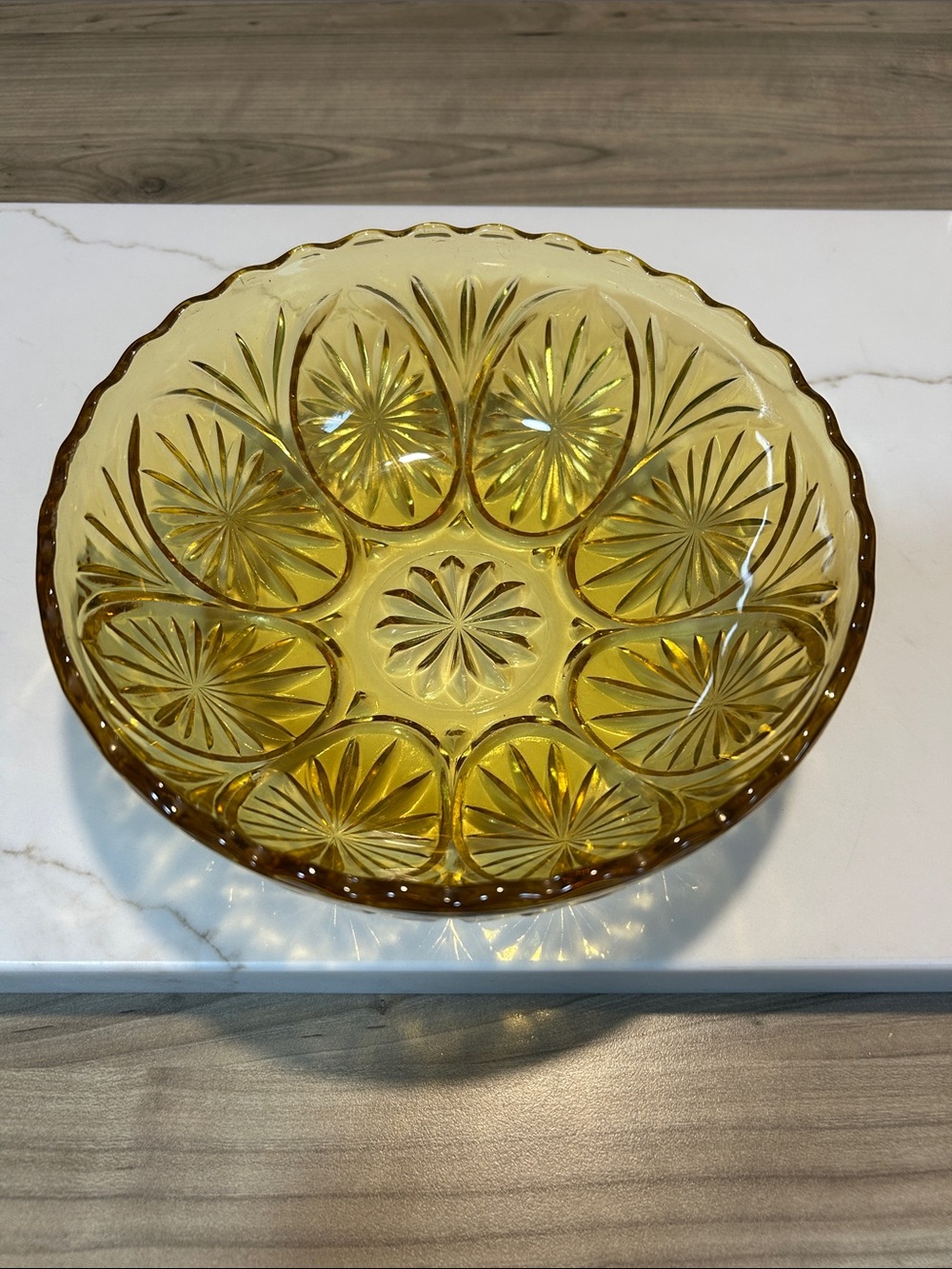 Vintage Anchor Hocking Amber Pressed Glass Decorative Bowl
